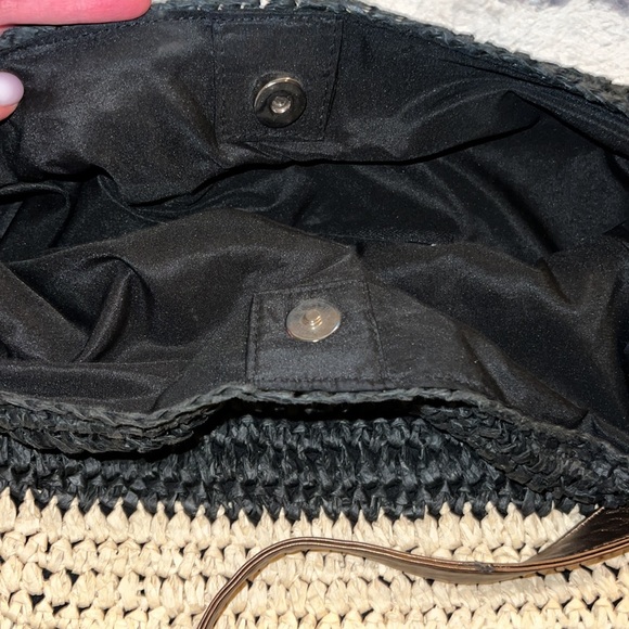 Oversized slouchy navy blue and khaki striped bag - Picture 9 of 14